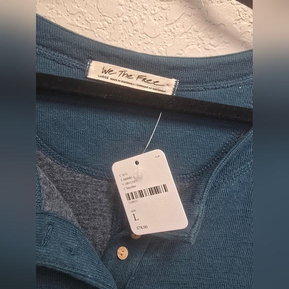 Free People NWT Oversized Back at it Henley Thermal Blue Green Size Large - Picture 5 of 6